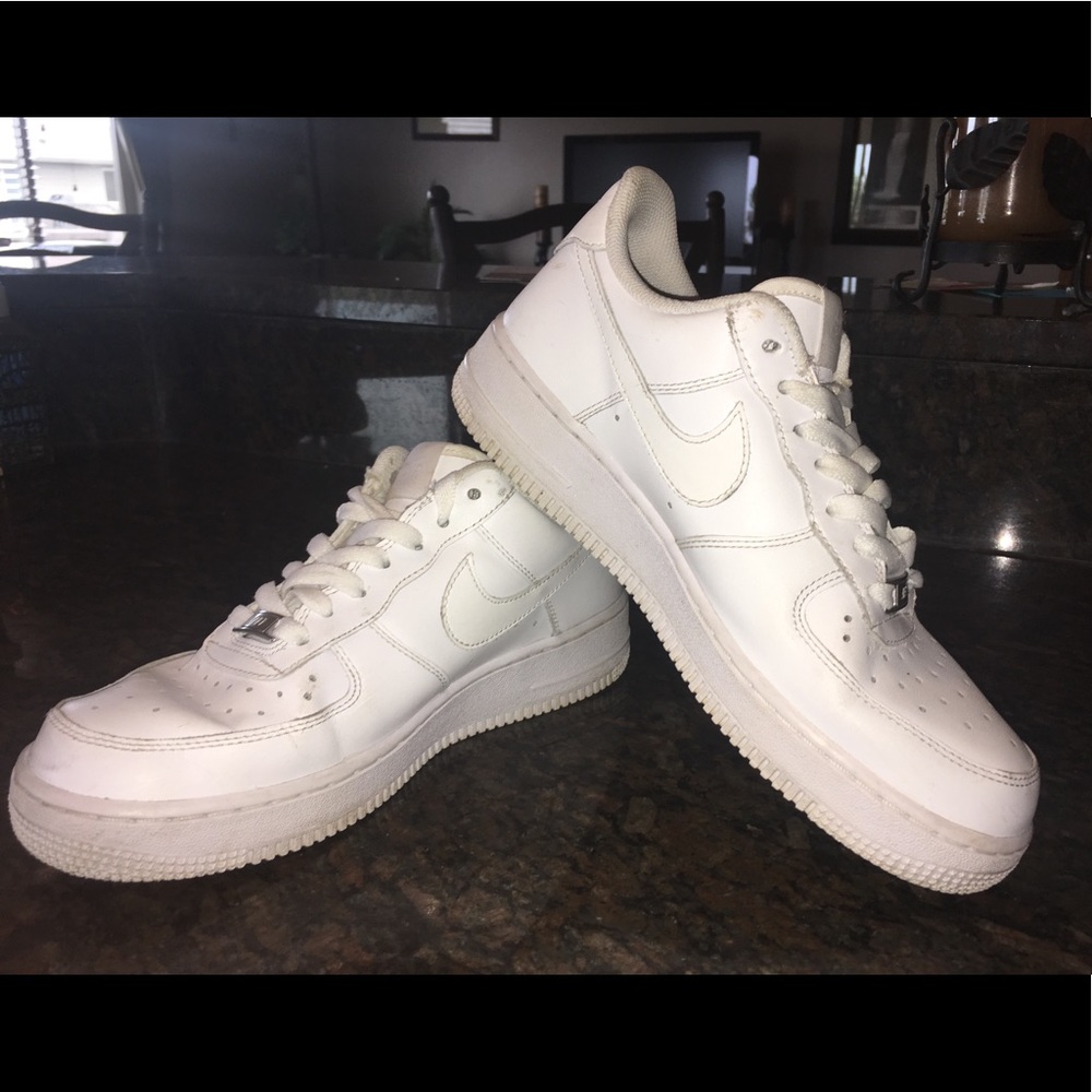 White Nike Air Force ones shoes